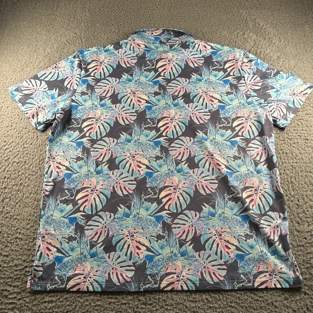Sunday Swagger Polo Shirt Mens XXL Tropical Leaf Short Sleeve Stretch Gray Golf - Picture 4 of 9